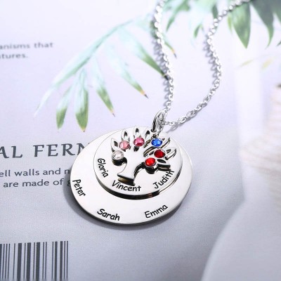 Collier d’arbre généalogique personnalisé avec pierres de naissance