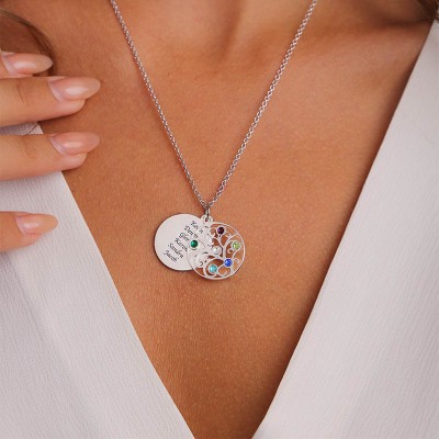 Collier arbre généalogique gravable avec 1-6 pierres de naissance