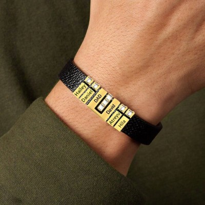 Cadeaux de fête des pères Bracelet personnalisé pour hommes avec nom d'enfant pour papa