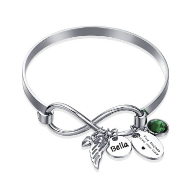 Bracelet Prénom Infini Personnalisé Avec Pierre De Naissance Pour Toujours Dans Mon Coeur Aile D'ange