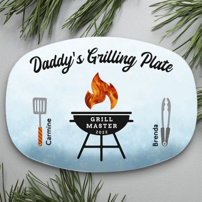 Assiette de barbecue personnalisée avec nom d'enfant assiette à griller pour papa fête des pères