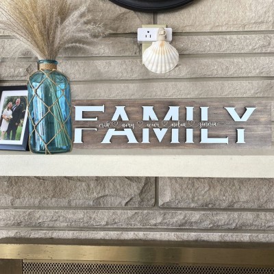 Plaque de famille personnalisée en bois de maman avec gravure de nom pour le jour de Noël