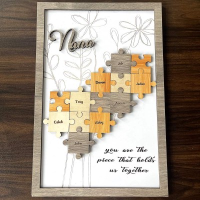 Personalized Nana You Are The Piece That Holds Us Together With Grandkids Name Mom Puzzle Sign