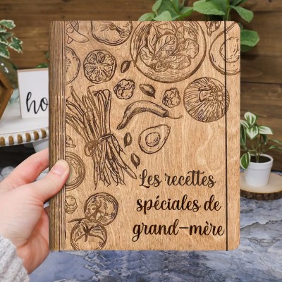 Livre de recettes en bois familial personnalisé pour maman grand-mère, idées cadeaux pour le jour de Noël