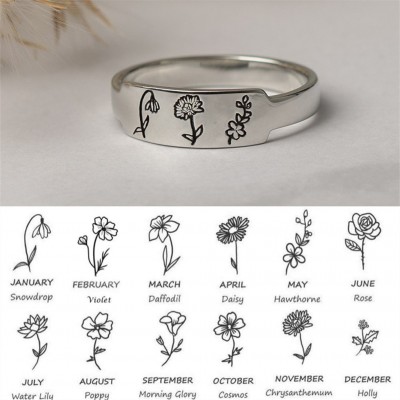 Cadeau personnalisé de bague de mois de fleur de naissance de famille pour elle