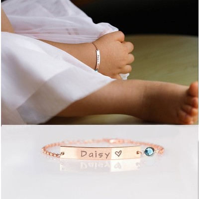 Bracelet bébé gravable avec pierre de naissance