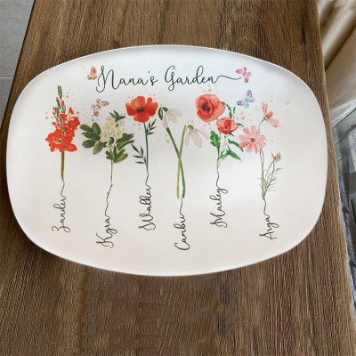 Assiette de jardin Rosefeels Nana personnalisée mois de naissance assiette de fleurs avec nom d'enfant pour la fête de Noël des mères