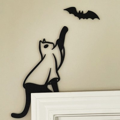Pancarte D'angle de porte fantôme de chat noir d'Halloween