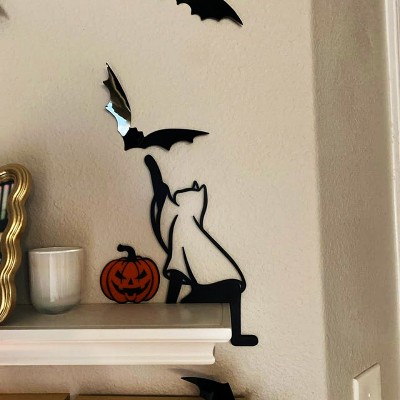 Pancarte D'angle de porte fantôme de chat noir d'Halloween
