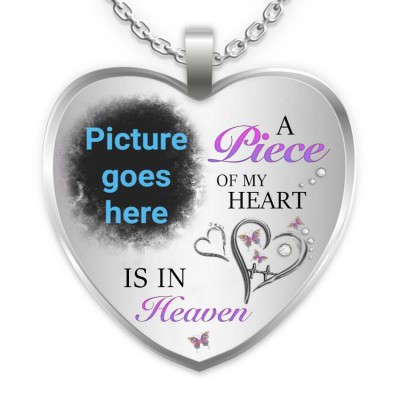 Un morceau de mon coeur est dans le ciel Collier photo personnalisé avec gravure et coeur commémoratif