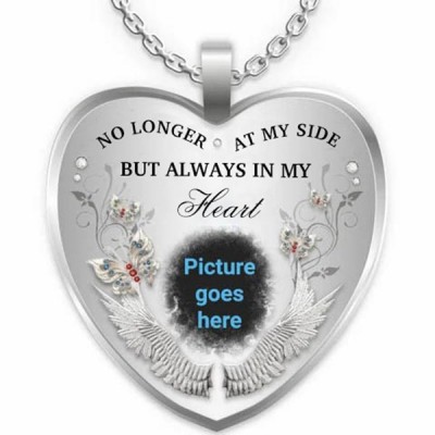 No Longer At My Side But Always in my Heart Personalized Engraving Memorial Photo Necklace