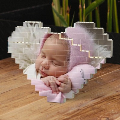 Rosefeels - Bloc photo personnalisé en forme de cœur, puzzle, brique de construction, souvenirs de famille, cadeaux pour enfant