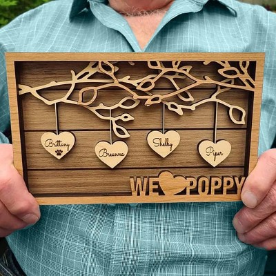 Personalized Family Tree Wood Dad Sign With Kids Name For Father's Day