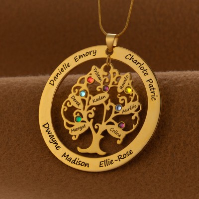 Collier personnalisé avec nom d'arbre généalogique de vie avec pierre de naissance pour idées cadeaux pour la fête des mères