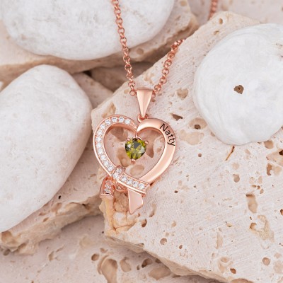 Collier personnalisé de pierre de naissance de coeur pour elle