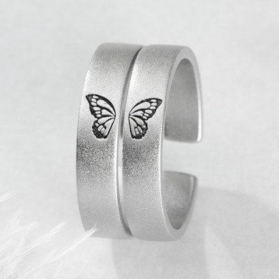 Matching Ring Engraved Butterfly Ring Set of 2 For Couples