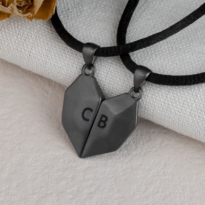 Collier Prénom en Forme de Coeur Interattraction Magnétique Personnalisé 2 Pièces