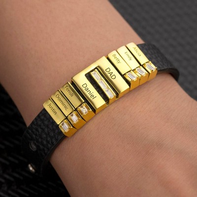 Bracelet Prénom Personnalisé pour Homme avec Nom d'Enfant Gravé pour Papa