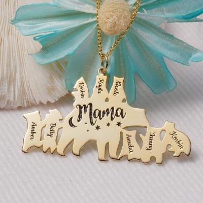 Personalized Mama Bear Necklace With Kids Name For Mother's Day