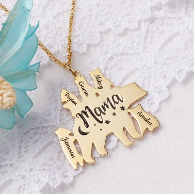 Personalized Mama Bear Necklace With 1-8 Kids Name For Mother's Day Gift