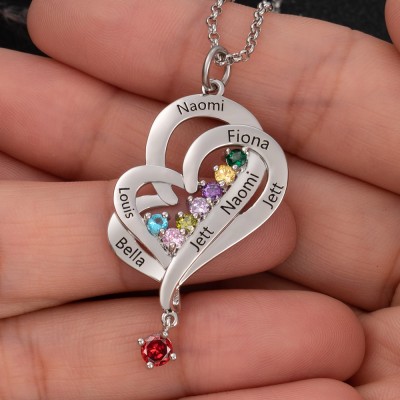 Collier Coeur Personnalisé Avec Prénoms Et Pierres De Naissance Des Enfants Pour La Fête Des Mères