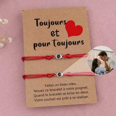 Bracelet personnalisé de projection de photo commémorative pour le cadeau de Saint Valentin de couple