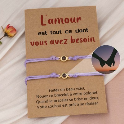 Bracelet de projection de photo personnalisé pour le cadeau de Saint Valentin de couple