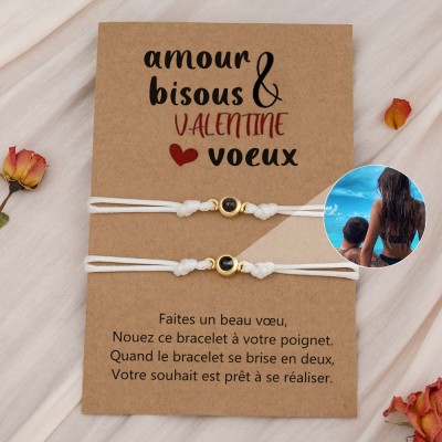 Bracelet personnalisé de projection de photo commémorative pour le cadeau de Saint Valentin de couple