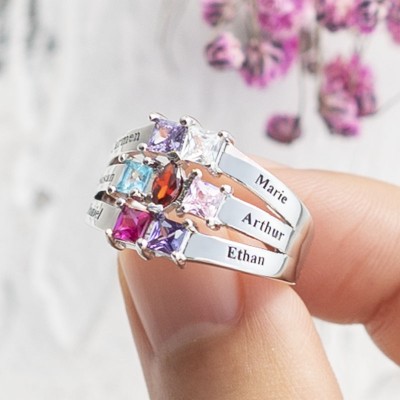 Charlotte Center Marquise and Princess Ring with 1-6 Birthstones