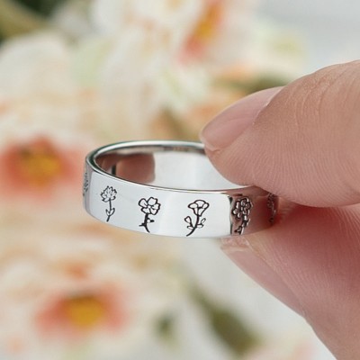 Bague de fleur de mois de naissance de famille cadeau personnalisé pour elle