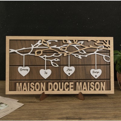 Panneau d'arbre généalogique personnalisé Rosefeels avec nom d'enfant gravé art mural pour la fête des mères cadeau de Noël