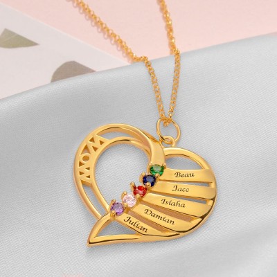 Collier Prénom Coeur avec 1-6 Pierres de Naissance