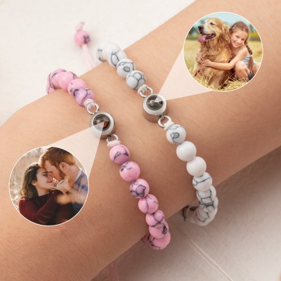 Bracelet perlé personnalisé avec projection de photos pour femme, âme sœur, Saint-Valentin