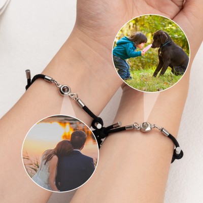 Bracelet à breloques personnalisé avec projection de photos, ensemble de 2, pour femme, âme sœur, cadeau de saint-valentin