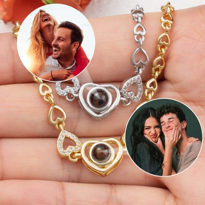 Bracelet à breloques personnalisé en forme de cœur avec projection de photos, idée cadeau pour femme, âme sœur, saint-valentin