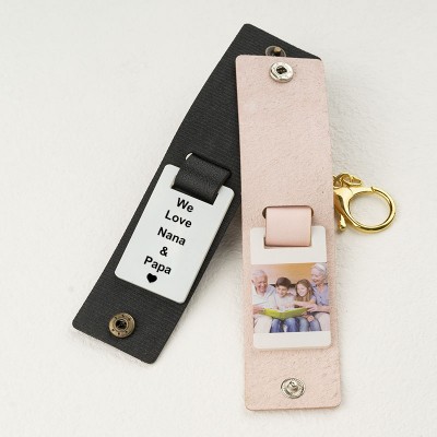 Porte-clés photo rose personnalisé pour grand-mère
