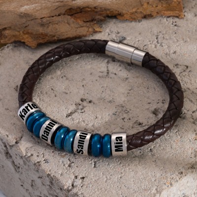 Bracelet Homme Avec Perles Personnalisées Avec Gravure De Nom Cadeau D'anniversaire De Noël Pour Papa Mari Petit Ami