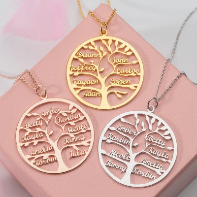 Collier en argent personnalisé arbre généalogique 1-9 nom gravé