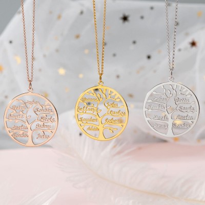 Collier prénom gravé 1-9 arbre généalogique personnalisé plaqué or rose 18 carats