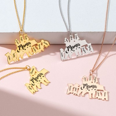 Collier en argent personnalisé maman ours 1-8 noms pour cadeau de fête des mères