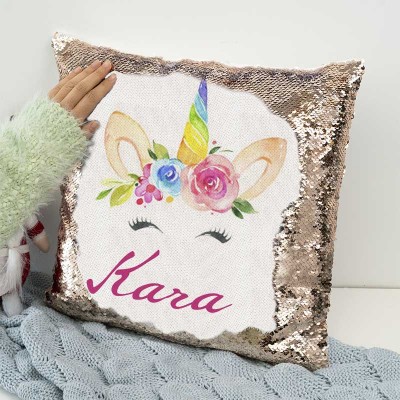Cadeau d'anniversaire de licorne d'oreiller de nom de sequin personnalisé pour des filles
