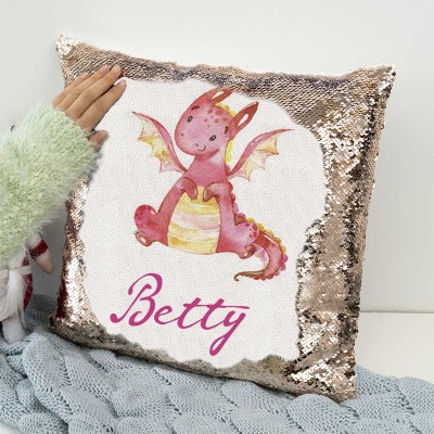 Cadeau d'anniversaire de fille d'oreiller de nom de sequin personnalisé