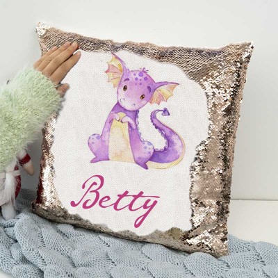 Cadeau d'anniversaire de fille d'oreiller de nom de sequin personnalisé