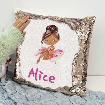 Cadeau d'anniversaire de fille d'oreiller de nom de sequin personnalisé