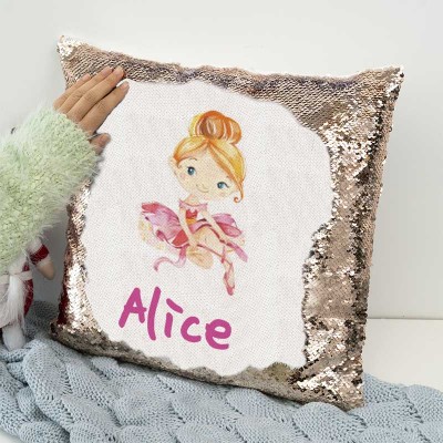 Cadeau d'anniversaire de fille d'oreiller de nom de sequin personnalisé