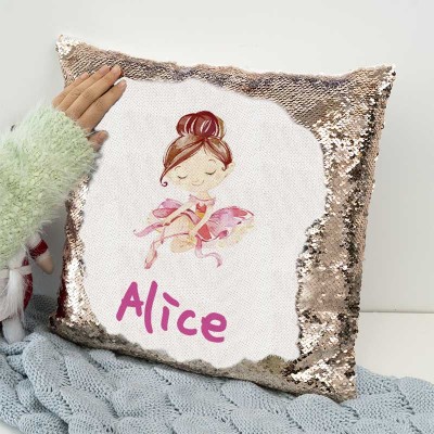 Cadeau d'anniversaire de fille d'oreiller de nom de sequin personnalisé