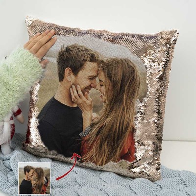 Oreiller photo à paillettes personnalisé pour les couples Saint Valentin