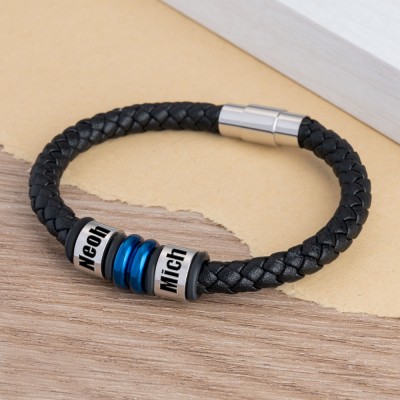 Bracelet Homme Avec Perles Personnalisées Avec Gravure De Nom Cadeau D'anniversaire De Noël Pour Papa Mari Petit Ami