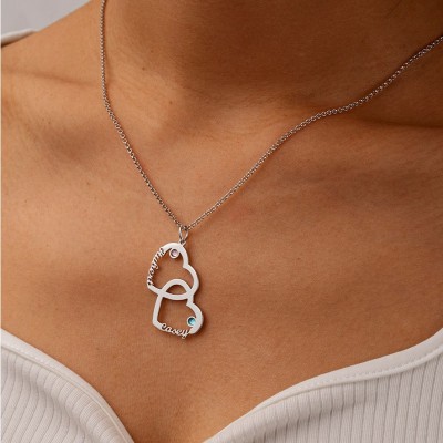 Collier coeur en coeur avec pierres de naissance