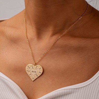 Collier Argent Personnalisé Coeur Puzzle 1-12 Noms